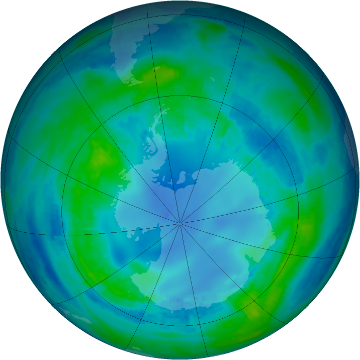 Antarctic ozone map for 27 April 2002